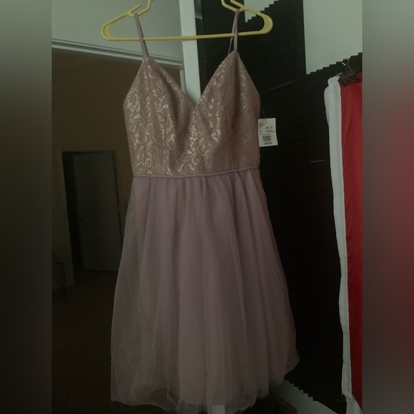David’s Bridal Rose Gold Tulle Tea Length Bridesmaid Dress Sz 4 NWT - Picture 1 of 7